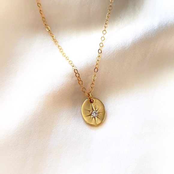 Petite North Star CZ Coin Necklace - Picture 3 of 6